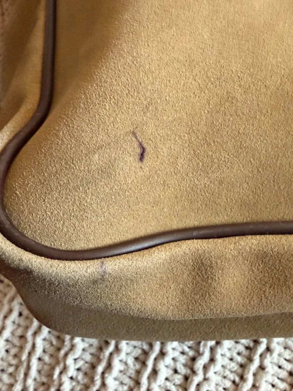 Vintage Tan Faux Suede Messenger Bag w/ Green & Pink Stripe Laptop Crossbody